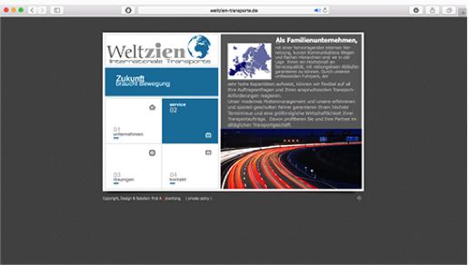 Eine Flash basierende Internetseite für das Logistikunternehmen Weltzien Transporte aus Köln wurde durch die Werbeagentur Orange Sugar aus Hagen realisiert 